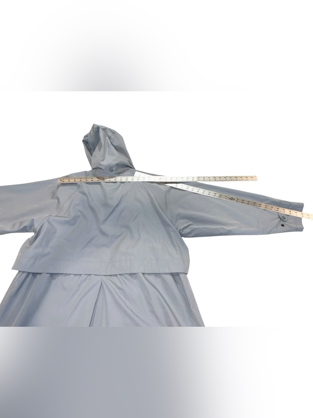 Vintage 80s L.L. Bean Full Length Raincoat Light Blue Hooded Long Trench Coat XL - Picture 15 of 16